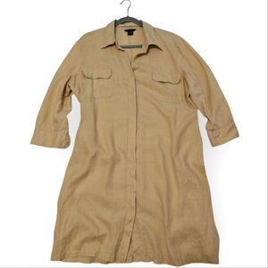 Moda International 100% Linen Sand Beige Tan Midi Dress Sz XL